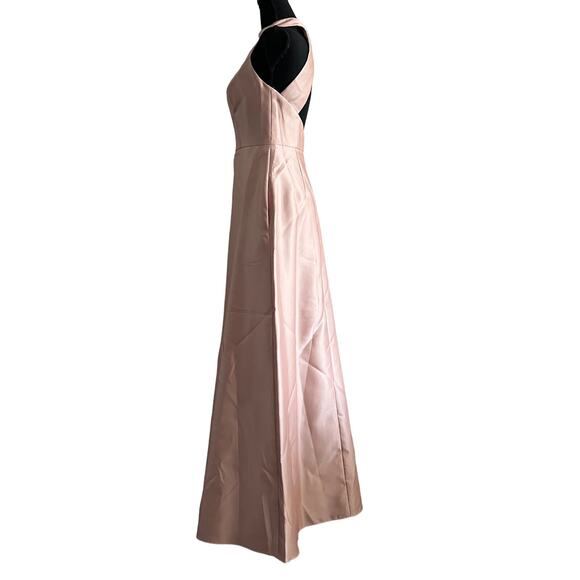 Alfred Sung Dress Size 2 Satin Twill Halter Toasted Sugar Maxi Gown D772 - Picture 6 of 16